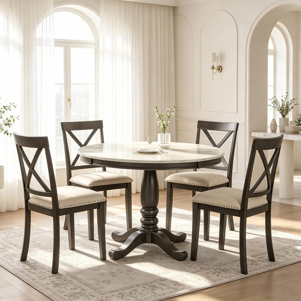 LUMISOL Round Dining Table Set for 4, Faux Marble Kitchen Table Set with 4 Up...
