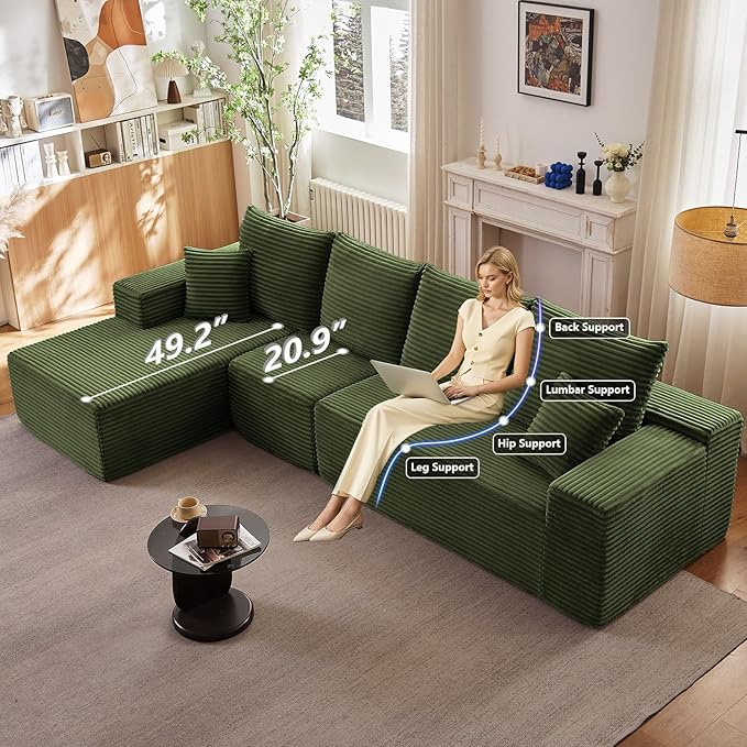 135" Cloud Sectional Couch with L-Shape Chaise, Modern Modular Comfy Sof...