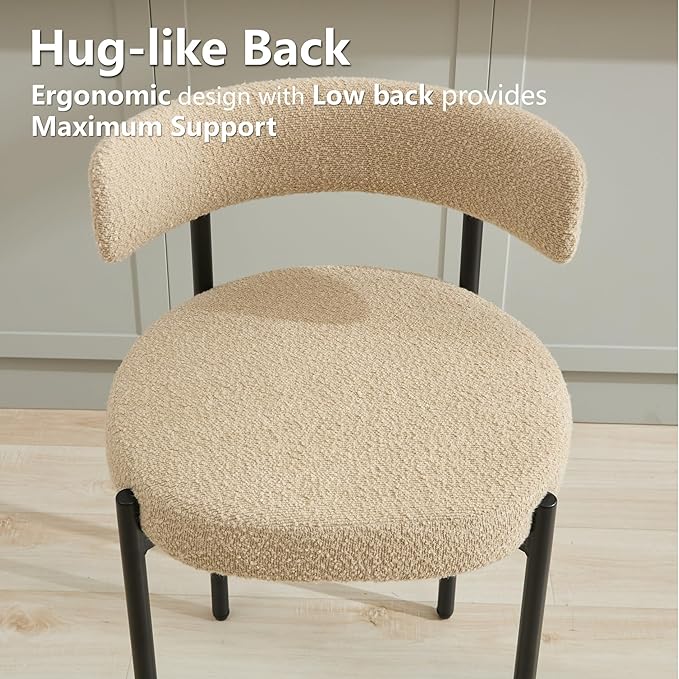 Boucle Dining Chairs Set of 2, Mid Century Modern Dining Room Chairs with Bar...