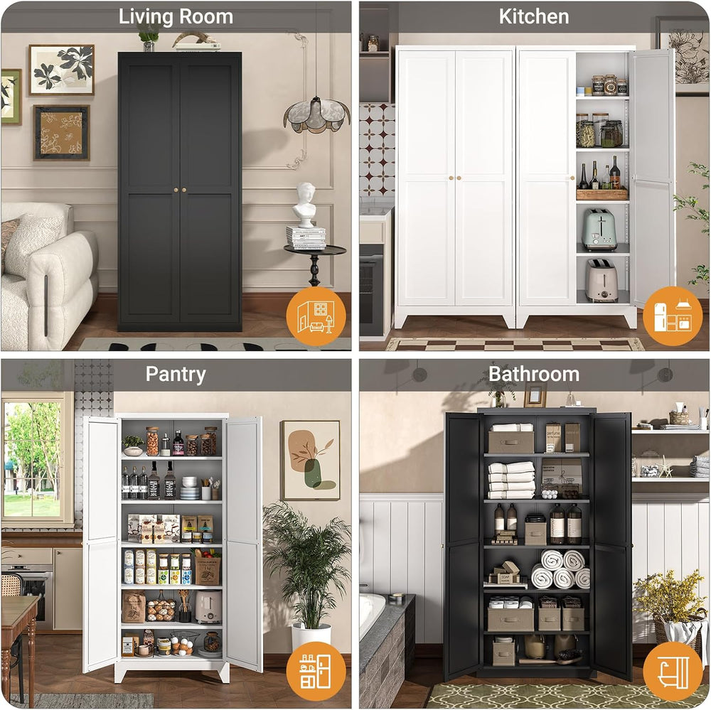 75" Metal Kitchen Pantry Cabinet with Dual Opening Design, Tall Storage ...
