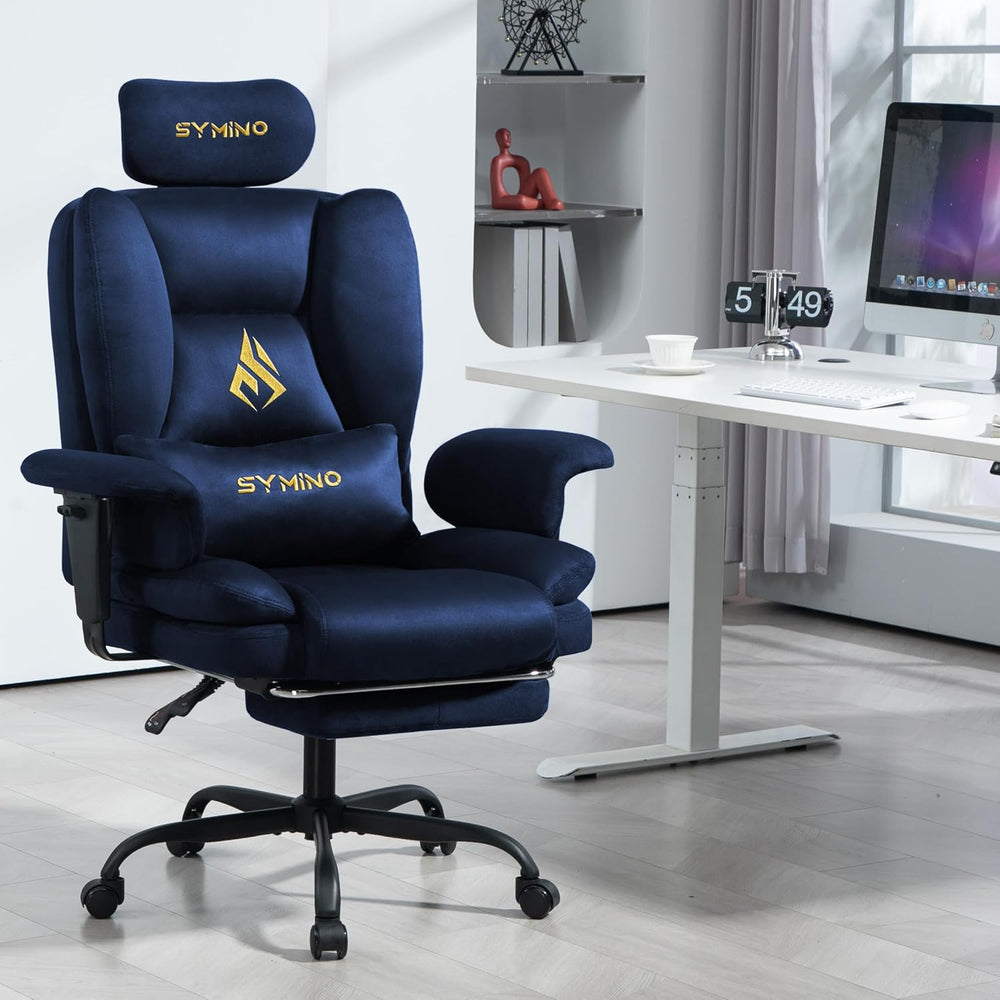 Symino Gaming Chair with Footrest, Up/Down Armrests, Suede Fabric Ergonomic O...