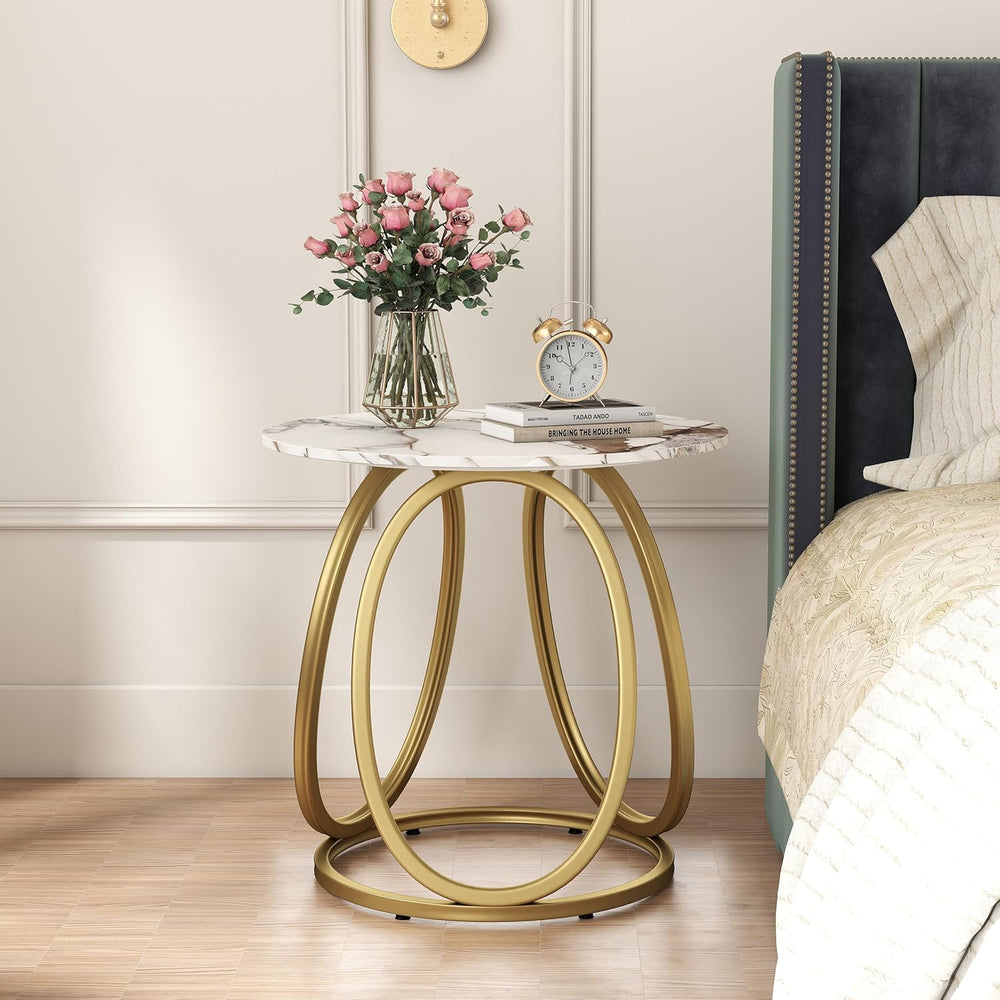 O&K FURNITURE Gold Side Table Living Room, Round End Table with Marbling ...