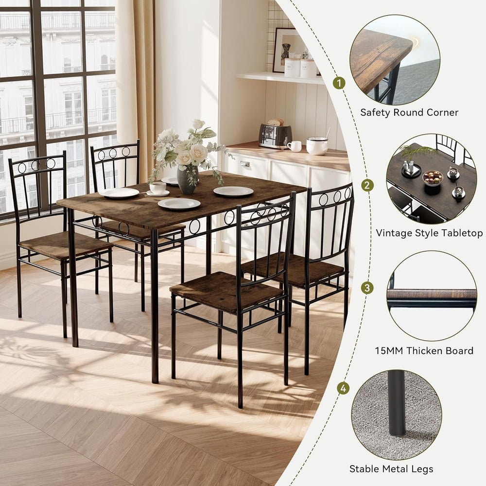 5 Piece Dining Table Set, Wood Kitchen Table and Chairs for Small Space,Break...