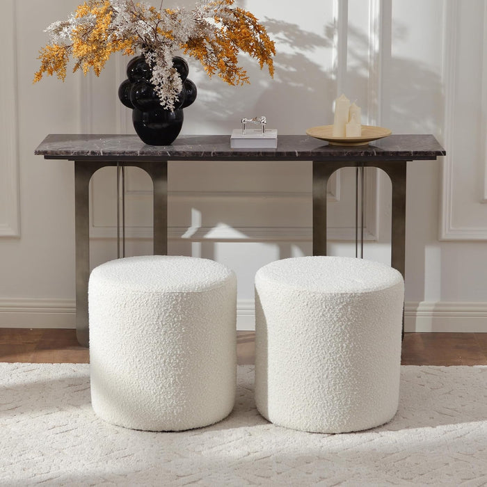 KINWELL Modern Round Boucle Ottoman Set of 2 (18" Dx 18" W x 18" H)