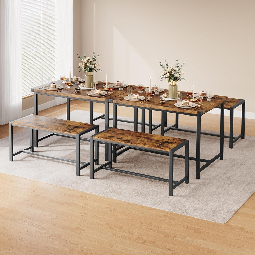 GAOMON Dining Table Set for 4, Wooden Kitchen Table with 2 Benches, 3 Piece R...