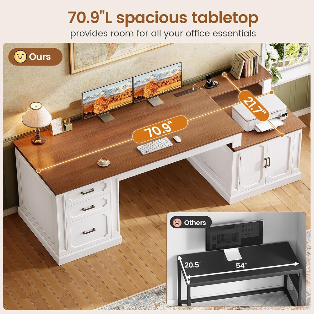 SEDETA Farmhouse 70.9" Executive Desk, Home Office Desk with File Drawer...