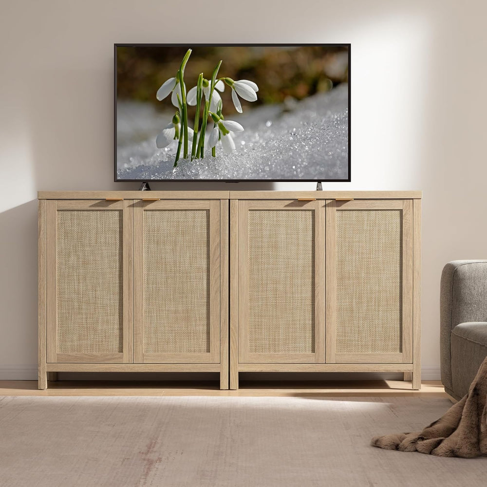 SICOTAS Rattan Sideboard Buffet Cabinet with Large Storage : Boho Credenza Co...