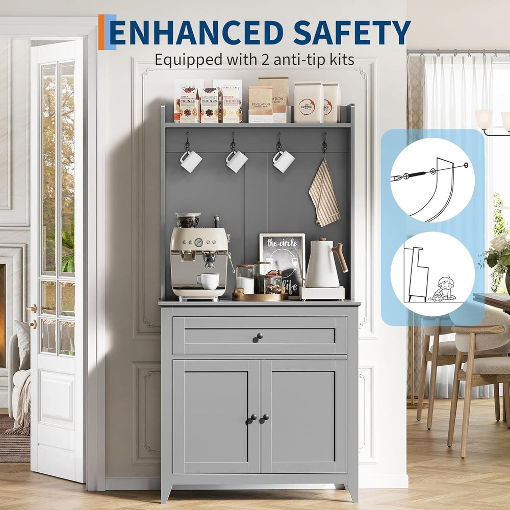 GarveeHome 63'' Pantry Cabinet with 4 Hooks, Kitchen Storage Cabinet ...