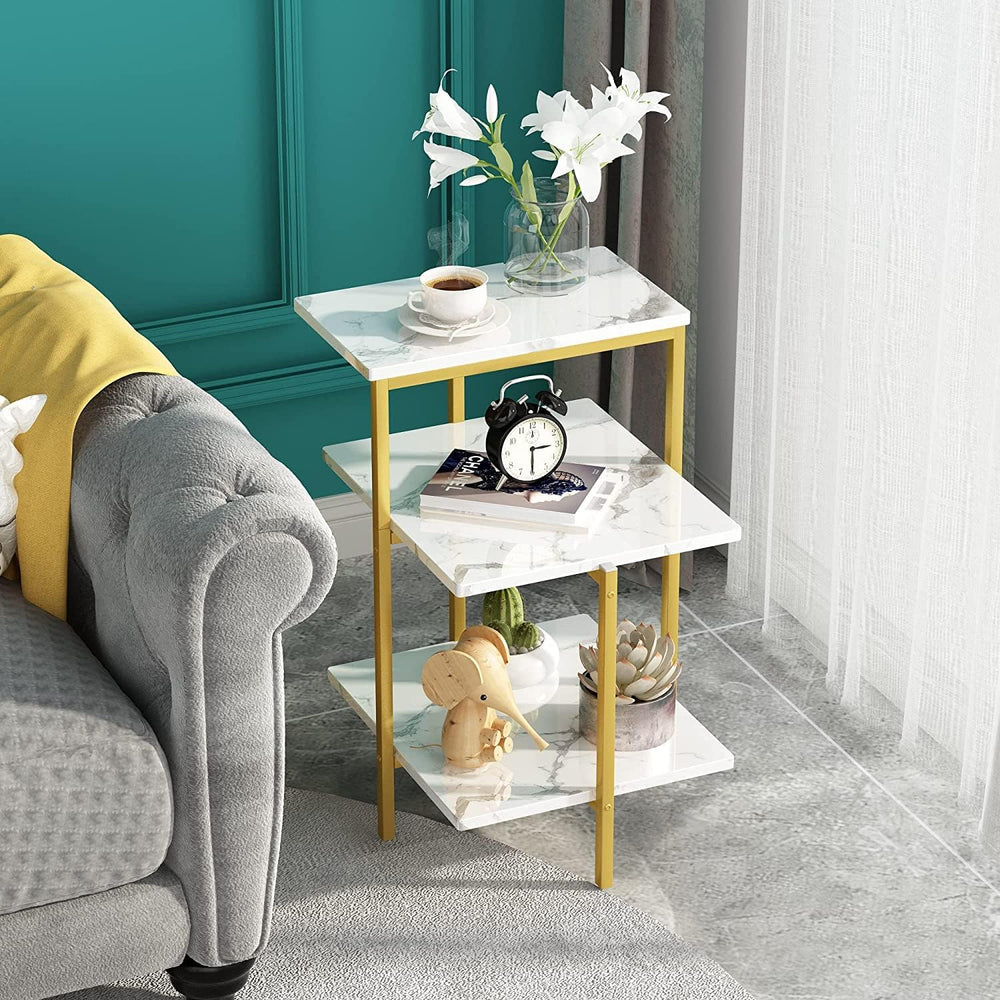 Lamerge Coffee Table Set of 3, Gold Coffee Table & 3-Tier End Table &...