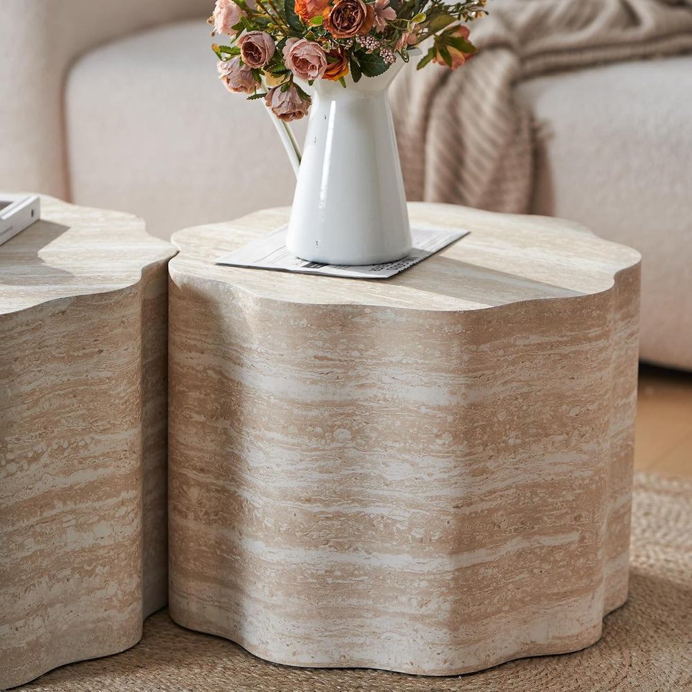 23.6''+26.7'' Set of 2 Faux Mars Pattern Round Coffee Tables,...