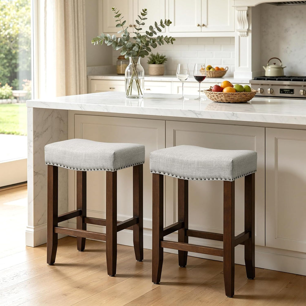 CHUN YI Bar Stools Set of 2, 24 Inch Counter Height Saddle Stools with Nailhe...