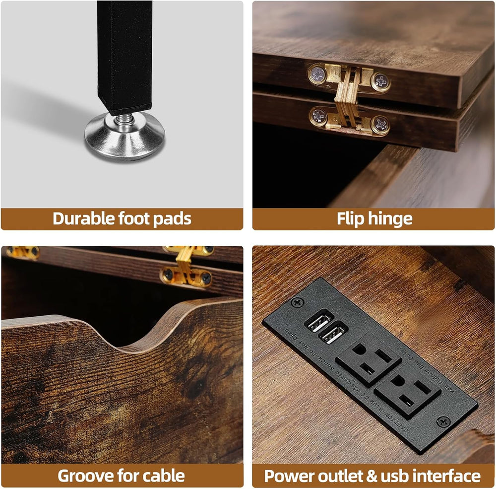 TooCust End Tables Living Room Set of 2, Side Table with Charging Station Fli...