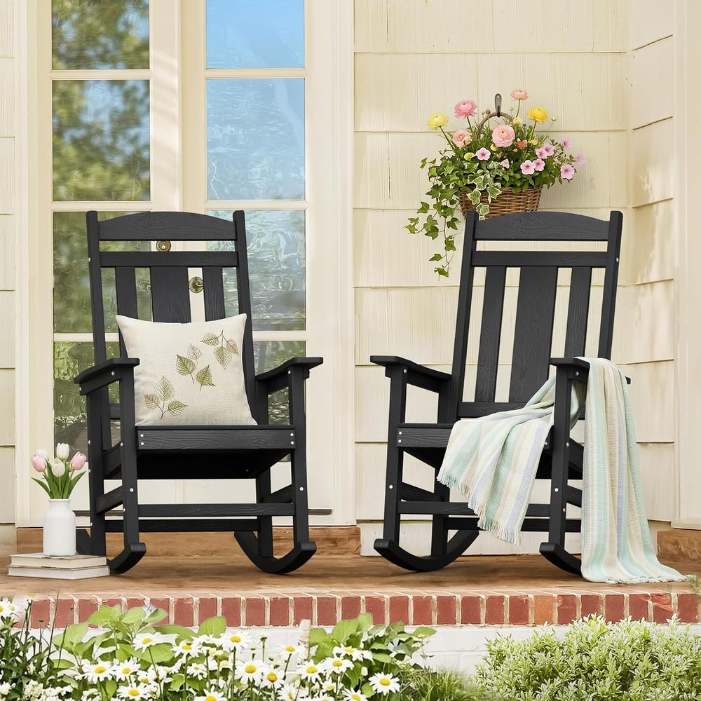 LUE BONA Outdoor Rocking Chairs Set of 2, Weather Resistant Poly Plastic Rock...
