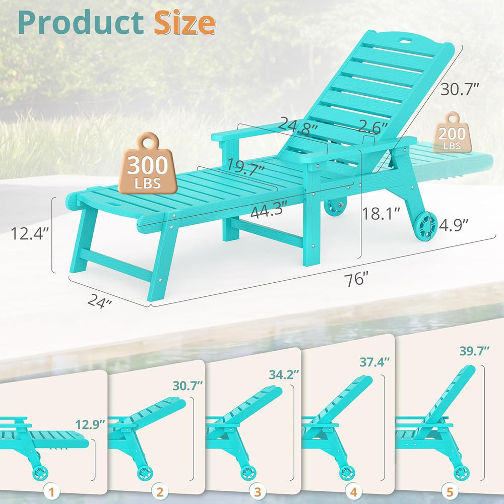 LUE BONA Lounge Chair Outdoor Set of 2, HDPS Chaise Lounge Outdoor with Wheel...