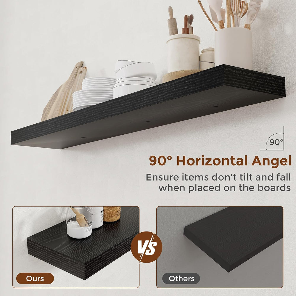Heimlove 48 Inch Floating Shelves for Wall 8 Inch Deep Black Shelves Set of 2...