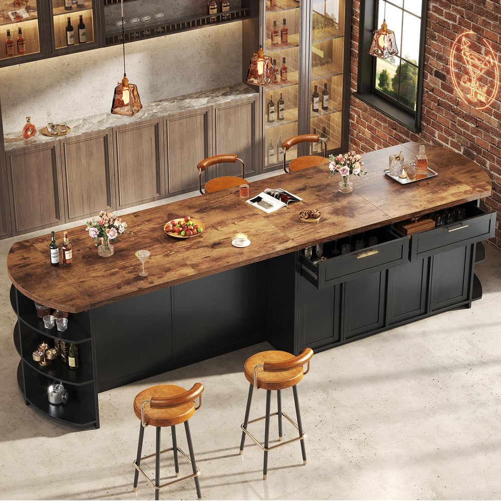HSH 63 Inch Large Kitchen Island with Storage and Seating, Rustic Brown | Sta...