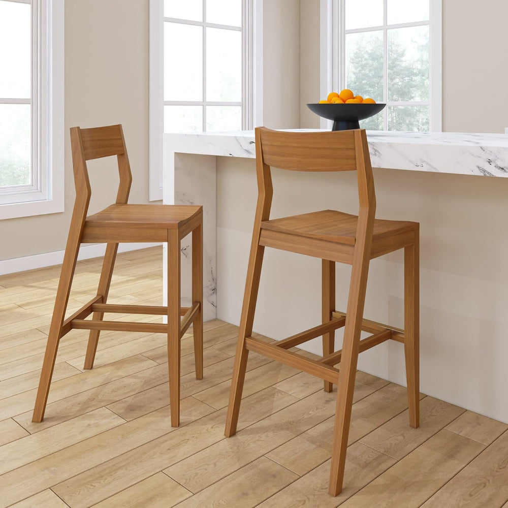 Plank+Beam Modern Bar Height Chairs, 44 Inch, Set of 2 Solid Wood Dining Chai...