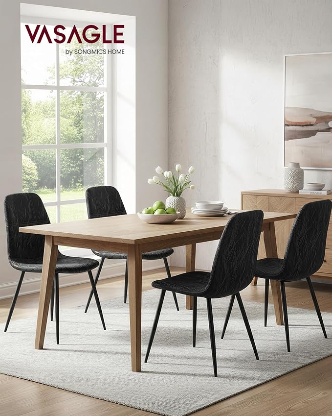 VASAGLE Set of 4 Dining Chairs, Dining Room Kitchen Chairs, Metal Frame, Adju...