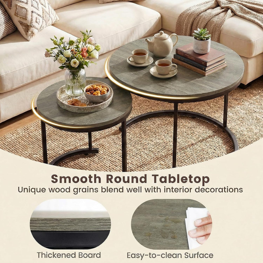 GOFLAME Nesting Coffee Tables Set of 2, Stacking Round Center Table with Wood...