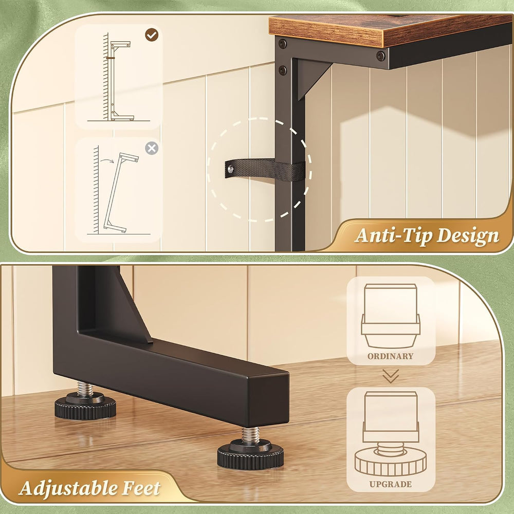 Huuger 63.4-78.3'' Extendable Behind Couch Table with Outlets, Rustic...