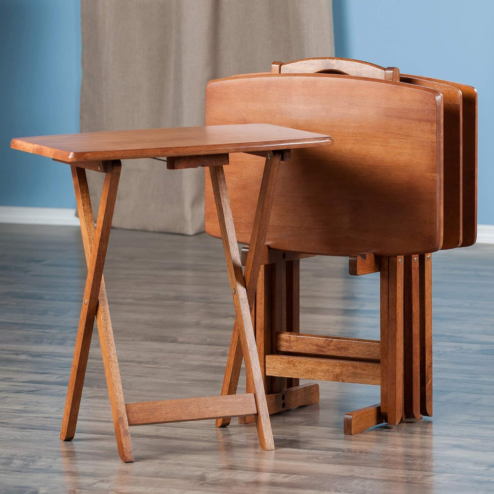 Winsome Dylan Set of 4 Oversized Foldable Snack Tables with Storage Rack | Ea...