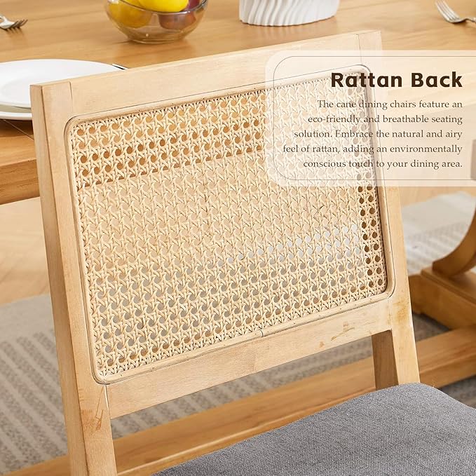 Rattan Dining Chairs Set of 4, French Country Cane Back Upholstered Kitchen C...