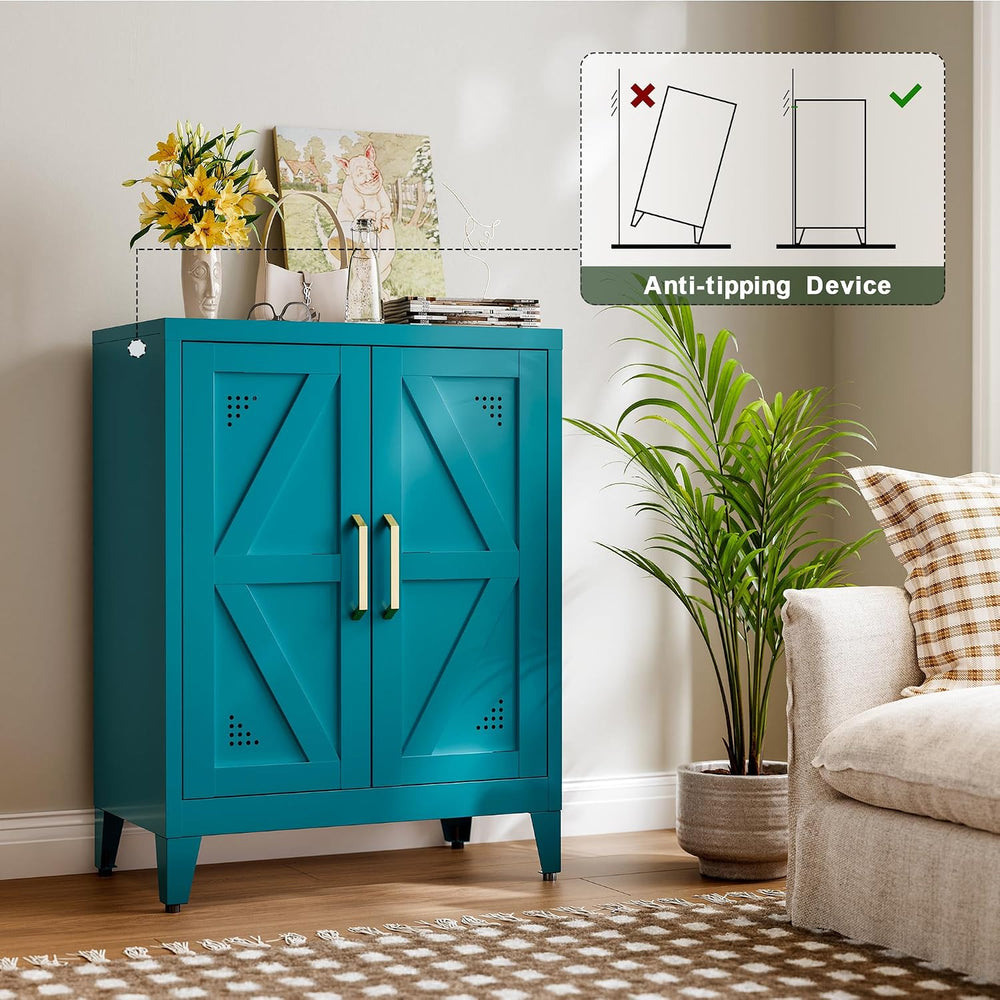 32" Metal Bathroom Storage Cabinet,Floor Storage Cabinet with 2 Doors an...