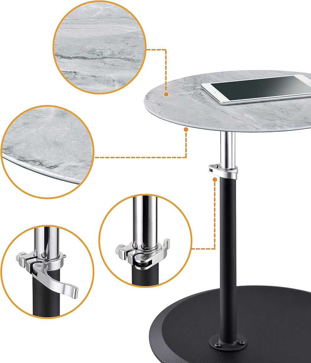 Height Adjustable Pedestal Side Table, Marble Top Martini Drink Table Grey | ...