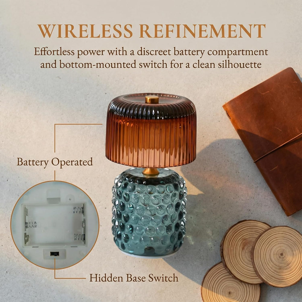 Battery Operated Table Lamp with Timer, Cordless Glass LED Night Light, Decor...