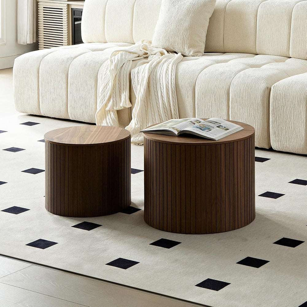 Nested Table Set 2 Pieces, MDF Coffee Table Set Living Room/Lounge Area(Brown)