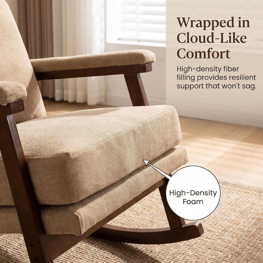 Modern Upholstered Rocking Chair Set of 2 with Solid Wood Frame