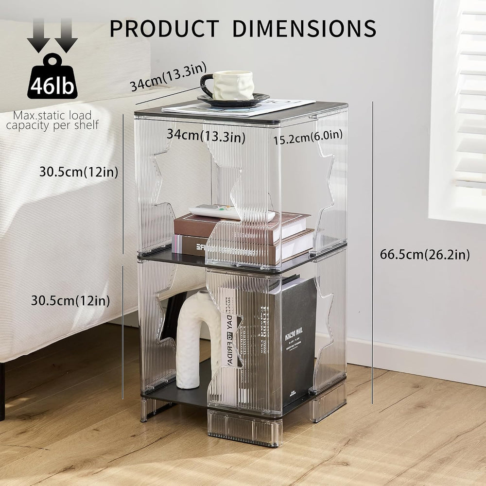 UMAIL End Table Set of 2, 3-Tier Nightstand with Clear Fluted Stripe Design, ...