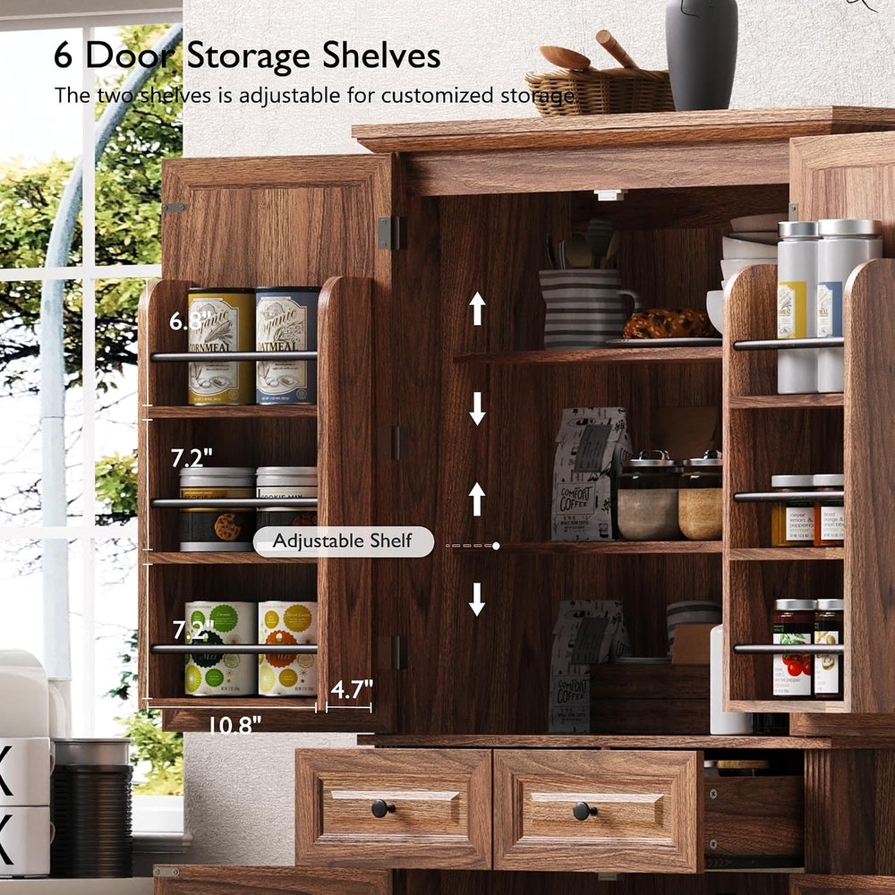 Polibi 71.2" Tall Kitchen Pantry Hutch with 3 Pull Out Cabinet Organizer...