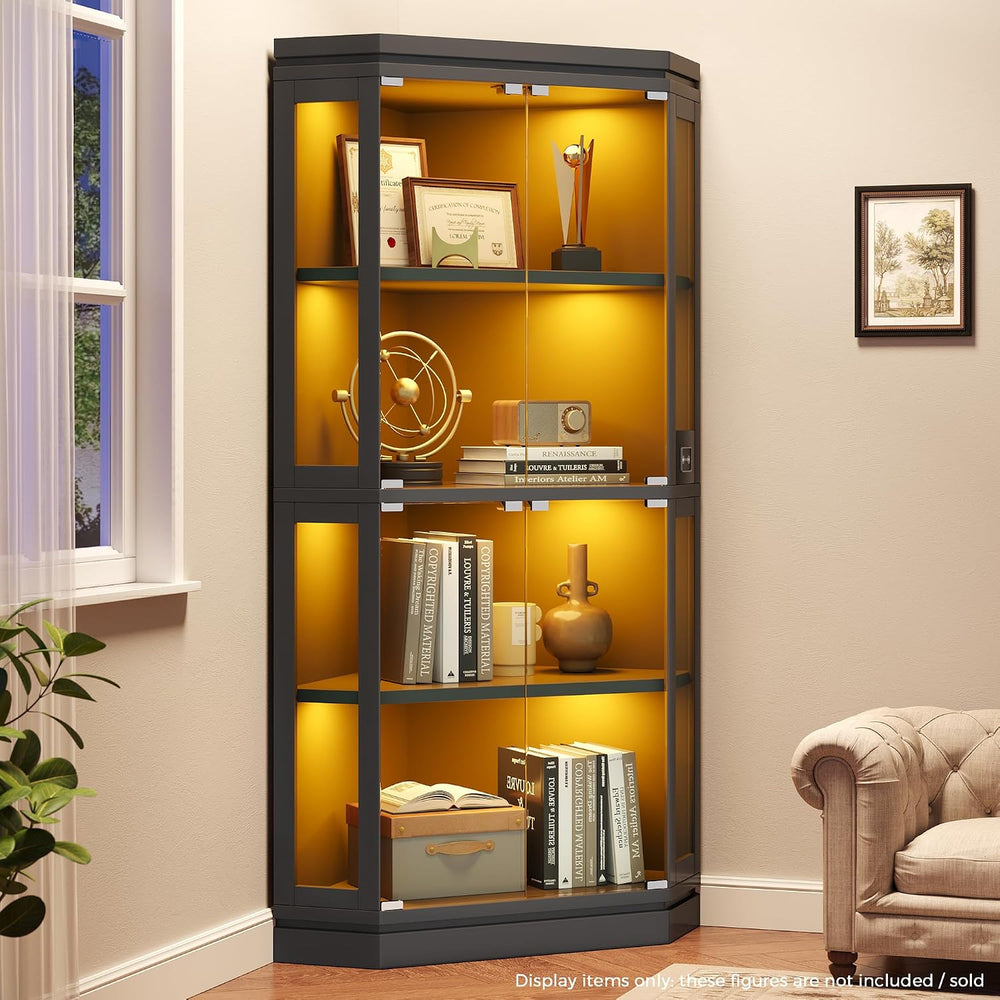 Jocoevol Corner Display Cabinet with 4 Glass Doors, 4-Tier Display Cases with...