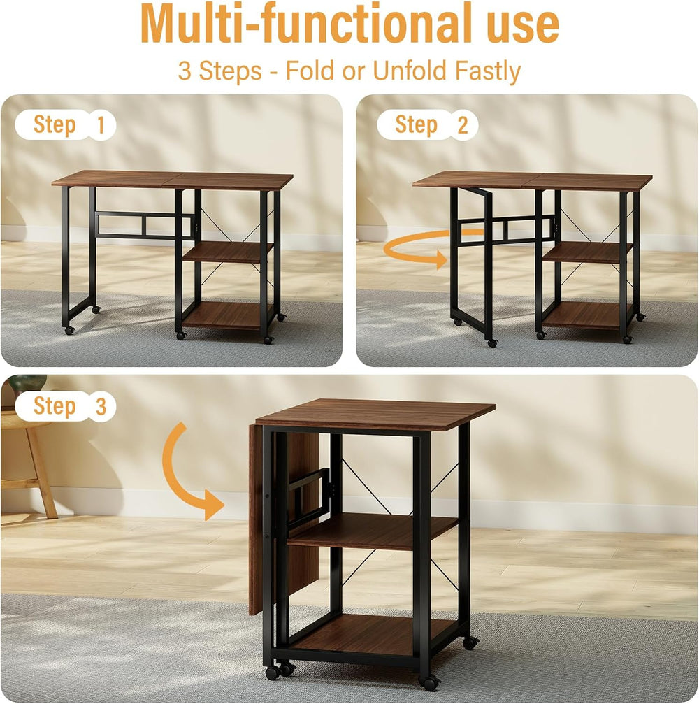 Funecy Folding Desk with Storage Shelf, Writing Office Computer Desk, 42.5 In...