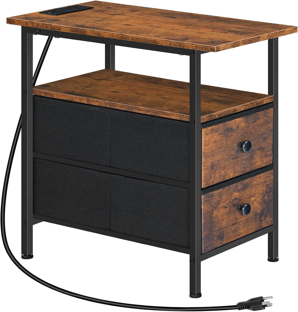 HOOBRO End Table with Charging Station, Narrow Side Table, Nightstand with 2 ...
