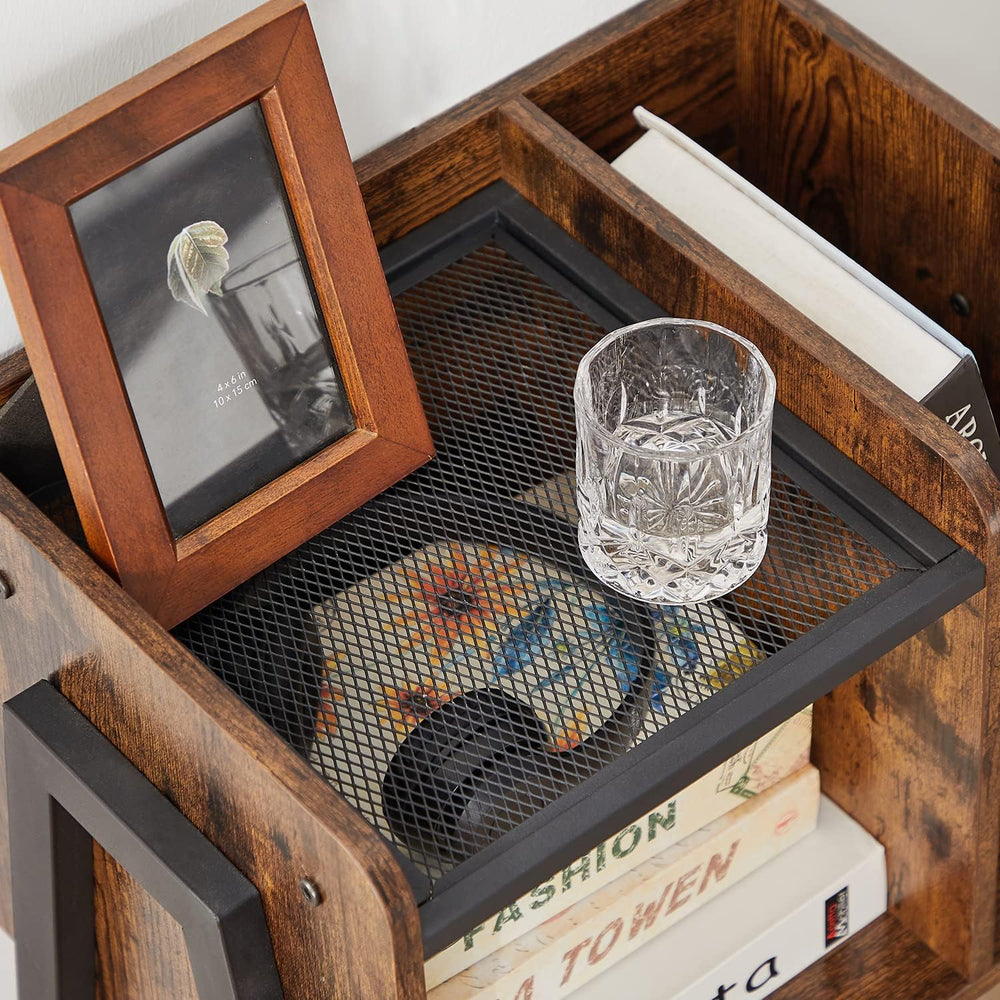 VECELO Night Stand Industrial End Table,Bedside Table with 2-Tier Open Storag...