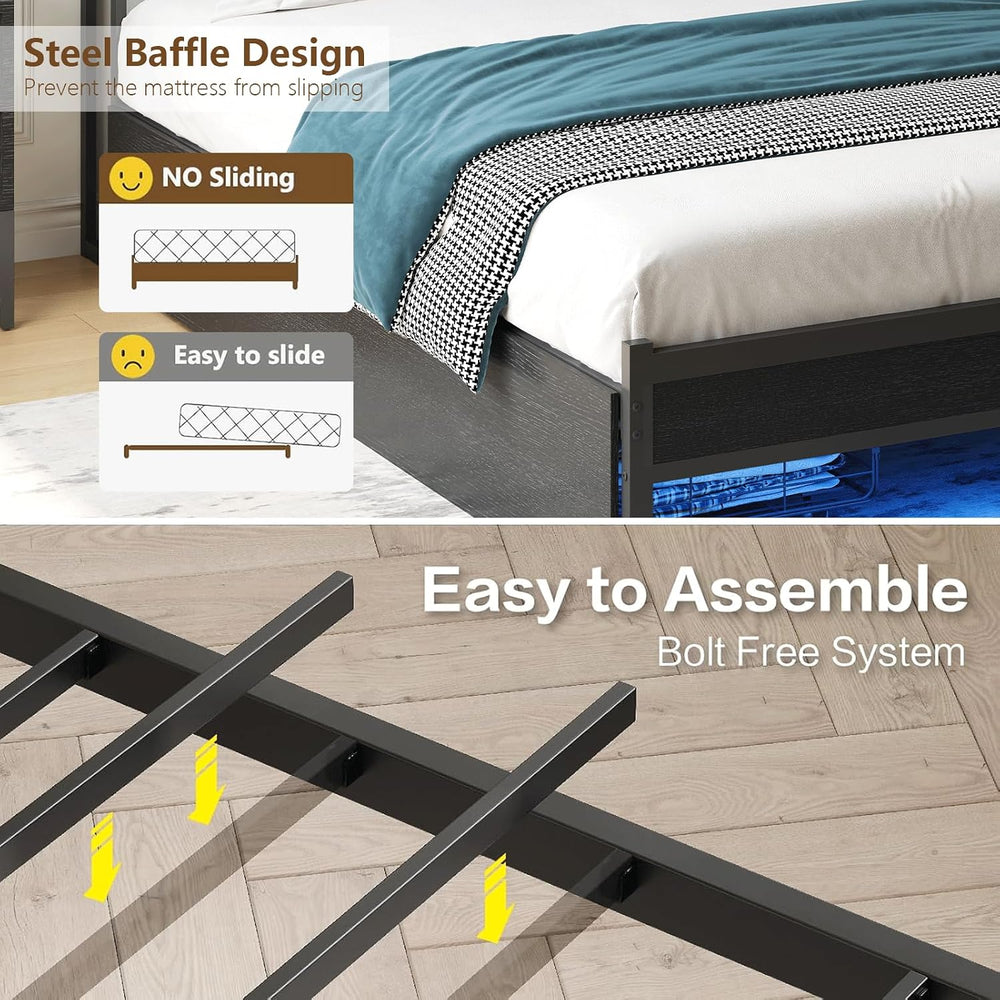Full Bed Frame with 2 Storage Drawers & Built in Charging Station