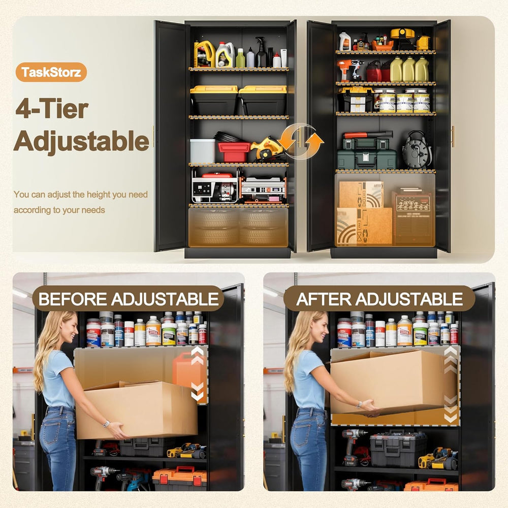 71" Tall Kitchen Pantry Cabinet, Metal Kitchen Pantry Storage Cabinet wi...