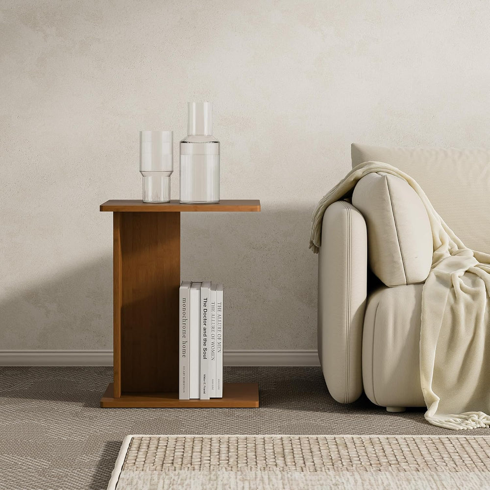 RECCI Solid Bamboo C-Shaped End Table Set of 2 for Couch and Sofa, Sustainabl...