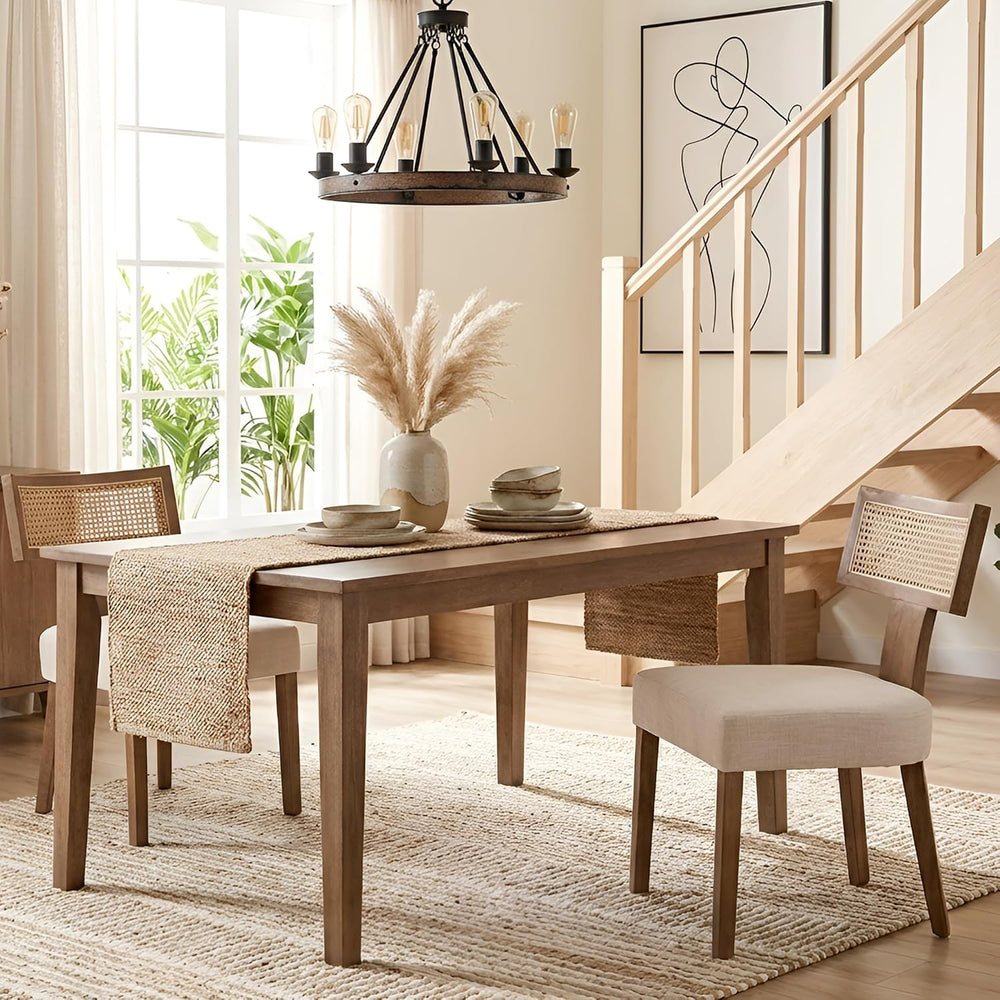 HNY Mid Century Modern Rattan Dining Chairs Set of 2, Linen Upholstered Kitch...