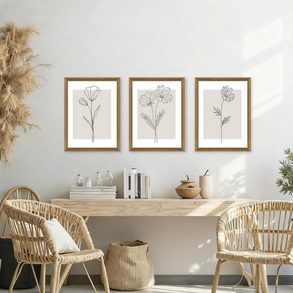 ICHZUMW Framed Black and White Neutral Floral Canvas Wall Art, 3pc 16x24 In