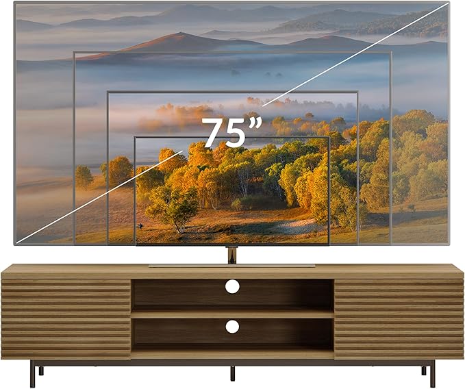 BELLEZE Fluted TV Stand for TV up to 75", Modern Entertainment Center wi...