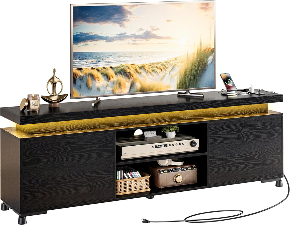 IRONCK TV Stand Entertainment Center with LED Lights for 85 inch | Power Outl...