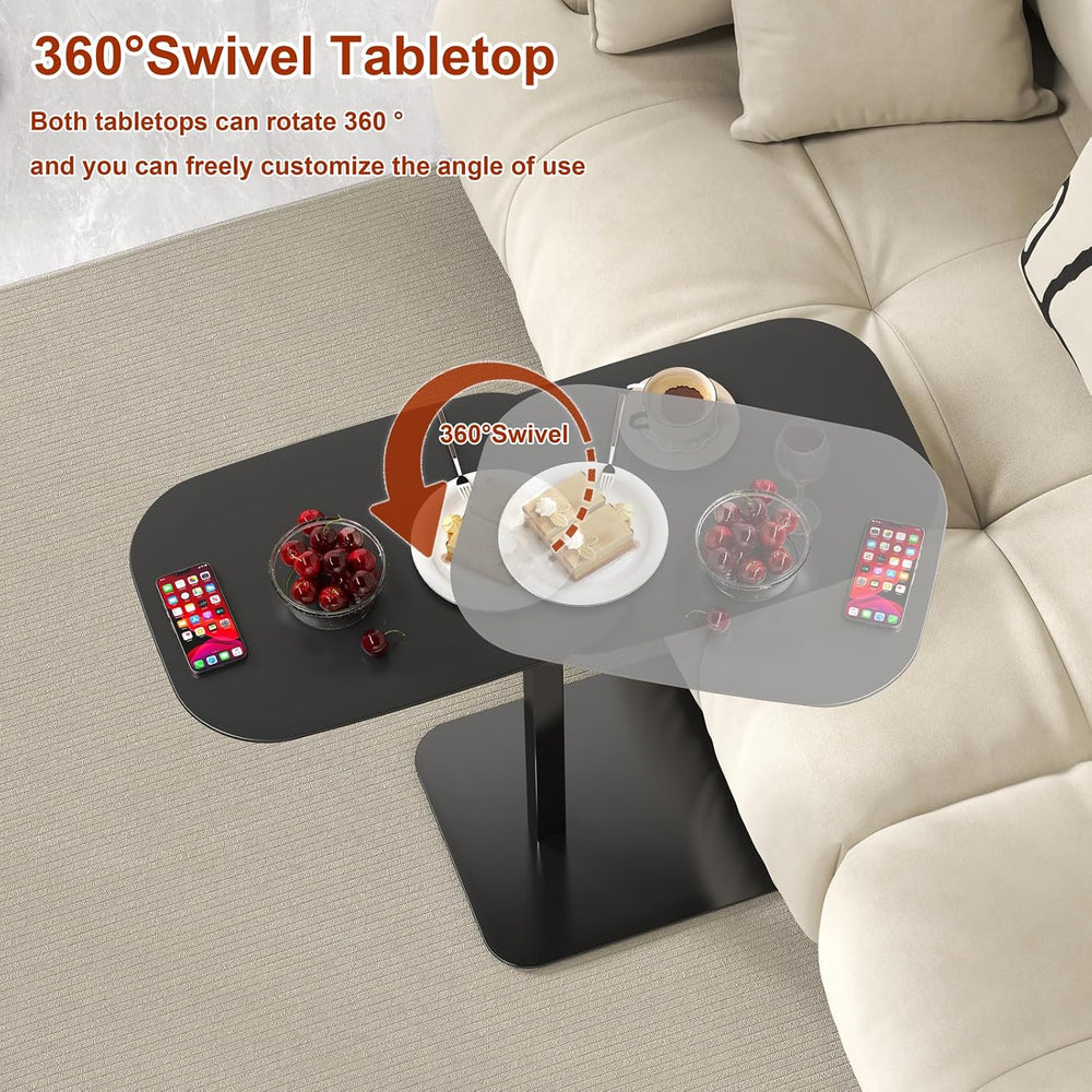 Adjustable Height C Shaped Side Table, 360°Swivel C Shaped End Table, Double ...