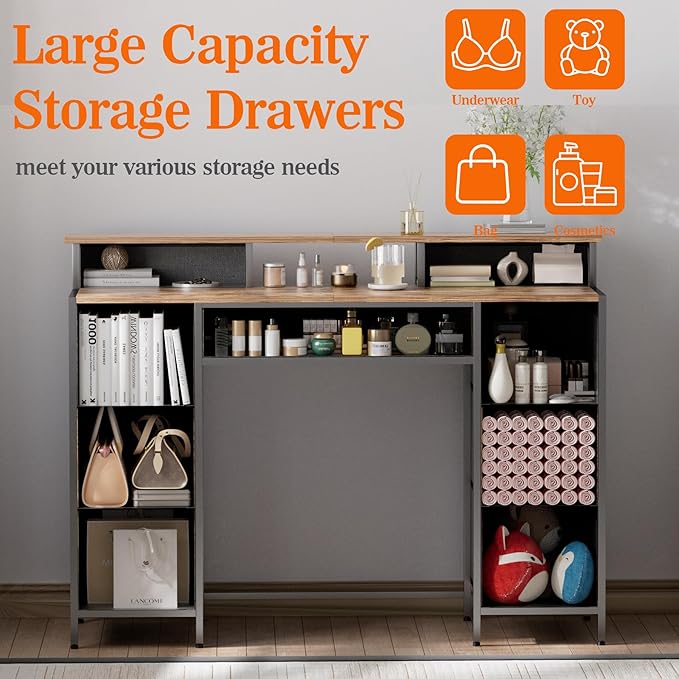 Dresser for Bedroom with 9 Drawers & 2 Open Shelves, Fabric Storage Cabin...