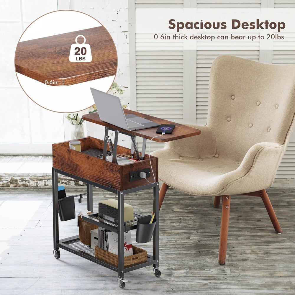 Colima Lift-Top Side Table with Charging Station - Mobile End Table with USB ...