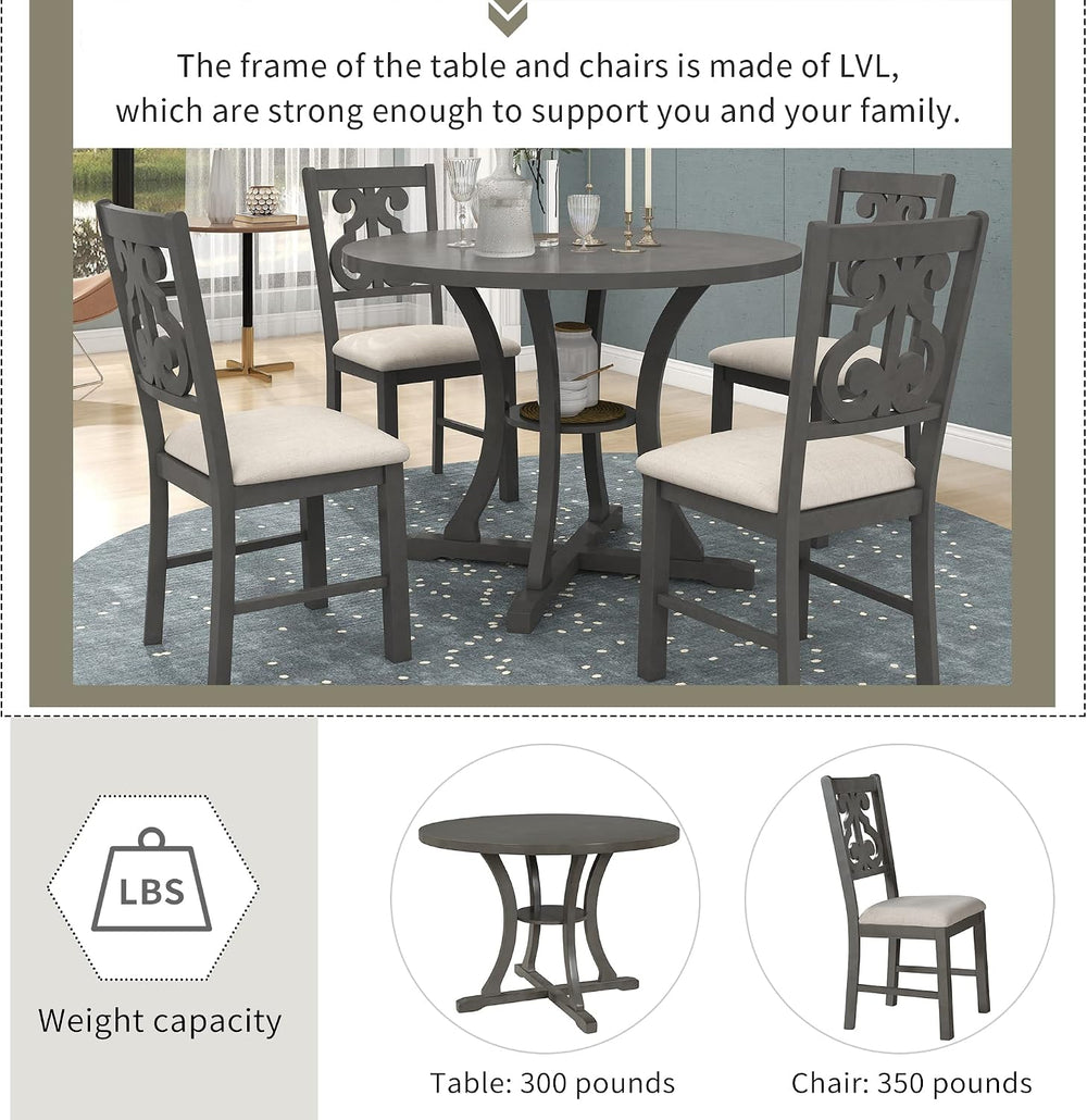 Merax 5 Piece Round Dining Table Set 4 Retro Chairs with Special-Shaped Table...