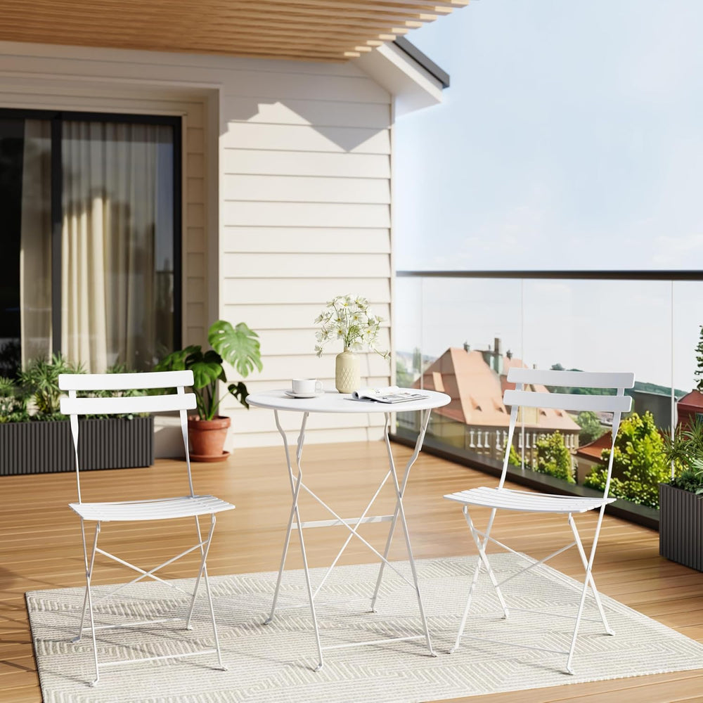 Bistro Table and Chairs Set of 2, 3 Piece Folding Patio Bistro Set, White
