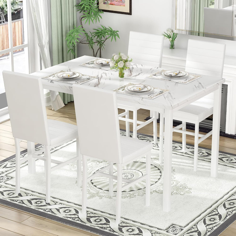 Hooseng Dining Table Set for 4, 5-Piece Faux Marble Dinner Table Set with 4 U...